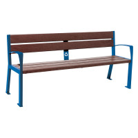PROCITY SILAOS 5 LEISTEN BENCH - WITH ARMREST - STEEL & RECYCLED PLASTIC: Seat surface made from recycled plastic (gentian blue), frame made from steel (gentian blue).