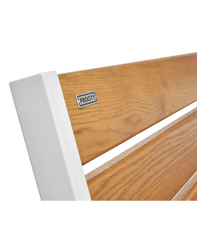 Buy PROCITY STUHL SILAOS 6 HOLZLATTEN - WITH ARMREST - WOOD & STEEL: Seat made of oak wood (Mahogany), Frame made of steel (Silk Grey) - Online Shop Delivery