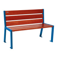 PROCITY SILAOS 6-WOOD SLAT SEAT - NO ARMREST - WOOD & STEEL: Seat made of oak wood (mahogany), Frame made of steel (gentian blue).