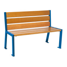 PROCITY SITZBANK SILAOS 6 HOLZLATTEN - OHNE ARMLEHNE - HOLZ & STAHL: Sitzfläche aus Eichenholz (helle Eiche), Gestel aus Stahl (Enzianblau)