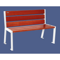 PROCITY SILAOS 6-WOOD SLAT BENCH - WITHOUT ARMREST - WOOD & STEEL: Seat made of oak wood (Mahogany), frame made of steel (Pure white).