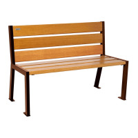 PROCITY SILAOS 6 WOODEN SLATS BENCH - ARMRESTLESS - WOOD & STEEL: Seat surface made of oak wood (light oak), frame made of steel (Rust Corten effect).