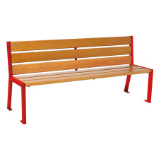PROCITY SITZBANK SILAOS 6 HOLZLATTEN - OHNE ARMLEHNE - HOLZ & STAHL: Sitzfläche aus Eichenholz (helle Eiche), Gestel aus Stahl (Verkehrsrot)