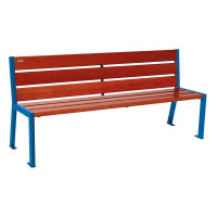PROCITY SILAOS 6-WOOD SLAT SEAT - NO ARMREST - WOOD & STEEL: Seat made of oak wood (mahogany), Frame made of steel (gentian blue).