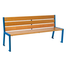 PROCITY SITZBANK SILAOS 6 HOLZLATTEN - OHNE ARMLEHNE - HOLZ & STAHL: Sitzfläche aus Eichenholz (helle Eiche), Gestel aus Stahl (Enzianblau)