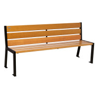 PROCITY SILAOS 6 WOODEN SLATS BENCH - WITHOUT ARMREST - WOOD & STEEL: Seat made of oak wood (light oak), frame made of steel (deep black).