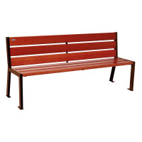 PROCITY Wooden Slatted SITZBANK SILAOS 6 - ARMREST-FREE - WOOD & STEEL: Seat made of Oak Wood (Mahogany), Frame made of Steel (Corten Rust Effect)