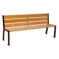 PROCITY SILAOS 6 WOODEN SLATS BENCH - ARMRESTLESS - WOOD & STEEL: Seat surface made of oak wood (light oak), frame made of steel (Rust Corten effect).