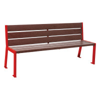 PROCITY bench SILAOS 6 slats - without armrest - steel & recycled plastic: seating area made of recycled plastic (traffic red), frame made of steel (traffic red).