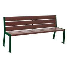 PROCITY SILAOS 6 SLAT BENCH - WITHOUT ARMREST - STEEL & RECYCLED PLASTIC: Seating area made of recycled plastic (Moss Green), frame made of steel (Moss Green).