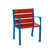 PROCITY SILAOS 6 WOODEN SLAT CHAIR WITH ARMREST - WOOD & STEEL: Seat made of oak wood (mahogany), frame made of steel (gentian blue).