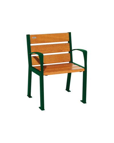 Buy PROCITY STUHL SILAOS 6 HOLZLATTEN - WITH ARMREST - WOOD & STEEL: Seat made of oak wood (light oak), Frame made of steel (Moss Green) - Online Store