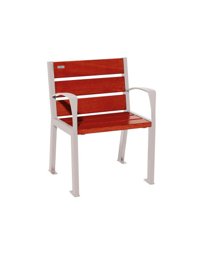 Buy PROCITY STUHL SILAOS 6 HOLZLATTEN - WITH ARMREST - WOOD & STEEL: Seat made of oak wood (Mahogany), Frame made of steel (Silk Grey) - Online Shop Delivery