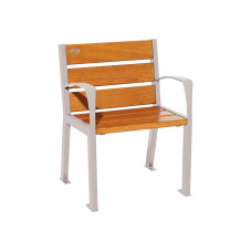 PROCITY STUHL SILAOS 6 WOODEN SLATS - WITH ARMREST - WOOD & STEEL: Seat made of oak wood (light oak), frame made of steel (silk grey).