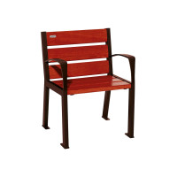 Procity Chair Silaos 6 Wooden Slats - with Armrest - Wood & Steel: Seat made of oak wood (Mahogany), Frame made of steel (Chocolate Brown).