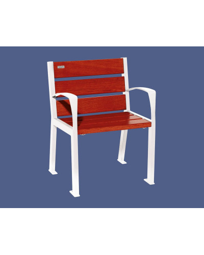 Buy PRO CITY Chair SILAOS 6 WOODEN SLATS - WITH ARMREST - WOOD & STEEL: Seat made of Oak wood (Mahogany), Frame made of Steel (Pure White) - Shop Online