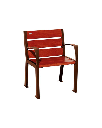Buy PROCITY STUHL SILAOS 6 HOLZLATTEN - WITH ARMREST - WOOD & STEEL: Seat made of Oakwood (Mahogany), Frame made of Steel (Corten Effect Rust) - Shop Online delivery