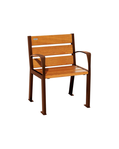 Buy PROCITY STUHL SILAOS 6 HOLZLATTEN - WITH ARMREST - WOOD & STEEL: Seat made of oak wood (light oak), Frame made of steel (Rust Corten effect) - Buy Online