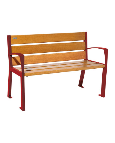 PROCITY SITZBANK SILAOS 6 HOLZLATTEN - MIT ARMLEHNE - HOLZ & STAHL: Sitzfläche aus Eichenholz (helle Eiche), Gestell aus Stahl (Purpurrot) - Kaufen Sie im Online-Shop - Lieferung.