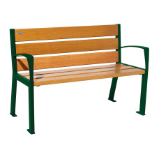 PROCITY SITZBANK SILAOS 6 HOLZLATTEN - MIT ARMLEHNE - HOLZ & STAHL: Sitzfläche aus Eichenholz (helle Eiche), Gestel aus Stahl (Moosgrün)