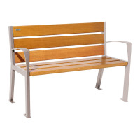 PROCITY SITZBANK SILAOS 6 HOLZLATTEN - MIT ARMLEHNE - HOLZ & STAHL: Sitzfläche aus Eichenholz (helle Eiche), Gestel aus Stahl (Seidengrau)