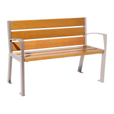 PROCITY SITZBANK SILAOS 6 HOLZLATTEN - MIT ARMLEHNE - HOLZ & STAHL: Sitzfläche aus Eichenholz (helle Eiche), Gestel aus Stahl (Seidengrau)