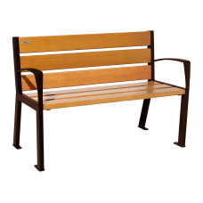PROCITY SITZBANK SILAOS 6 HOLZLATTEN - MIT ARMLEHNE - HOLZ & STAHL: Sitzfläche aus Eichenholz (helle Eiche), Gestel aus Stahl (Schokoladenbraun)