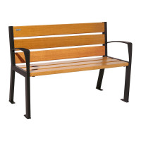 PROCITY bench SILAOS 6 wooden slats - with armrest - wood & steel: Seat made of oak wood (light oak), Frame made of steel (deep black).