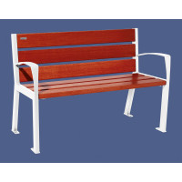 PROCITY SILAOS 6 WOODEN SLAT BENCH WITH ARMREST - WOOD & STEEL: Seat made of oak wood (mahogany), frame made of steel (pure white).