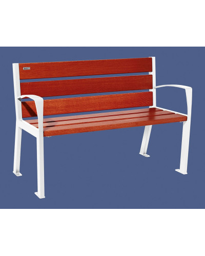 Buy PROCITY SITZBANK SILAOS 6 HOLZLATTEN - WITH ARMREST - WOOD & STEEL: Seat made of oak wood (Mahogany), Frame made of steel (Pure White) - Shop Online Now