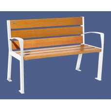 PROCITY SITZBANK SILAOS 6 HOLZLATTEN - MIT ARMLEHNE - HOLZ & STAHL: Sitzfläche aus Eichenholz (helle Eiche), Gestel aus Stahl (Reinweiß)