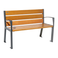 PROCITY SILAOS 6 WOODEN SLATS BENCH WITH ARMREST - WOOD & STEEL: Seat made of light oak wood, Frame made of steel in Procity Gray.