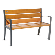 PROCITY SITZBANK SILAOS 6 HOLZLATTEN - MIT ARMLEHNE - HOLZ & STAHL: Sitzfläche aus Eichenholz (helle Eiche), Gestel aus Stahl (Procity Grau)