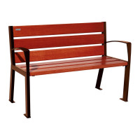 Procity Bench Silaos 6 Wooden Slats - with Armrest - Wood & Steel: Seat made of oak wood (mahogany), frame made of steel (rust Corten effect).