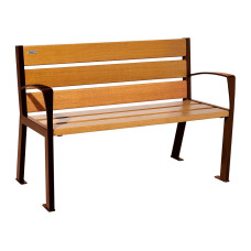 PROCITY SITZBANK SILAOS 6 HOLZLATTEN - MIT ARMLEHNE - HOLZ & STAHL: Sitzfläche aus Eichenholz (helle Eiche), Gestel aus Stahl (Rost Corten-Effekt)