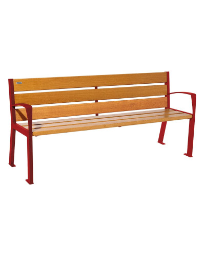 PROCITY SITZBANK SILAOS 6 HOLZLATTEN - MIT ARMLEHNE - HOLZ & STAHL: Sitzfläche aus Eichenholz (helle Eiche), Gestell aus Stahl (Purpurrot) - Kaufen Sie im Online-Shop - Lieferung.
