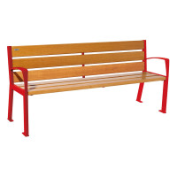 PROCITY SILAOS 6 WOOD SLATS BENCH WITH ARMREST - WOOD & STEEL: Seat made of oak wood (light oak), Frame made of steel (traffic red).