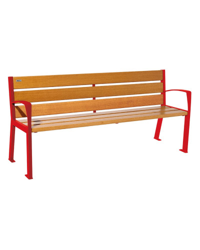 Holzbank SITZBANK SILAOS 6 HOLZLATTEN - MIT ARMLEHNE - HOLZ & STAHL: Sitzfläche aus Eichenholz (helle Eiche), Gestell aus Stahl (Verkehrsrot) - Kaufen Sie im Online-Shop.
