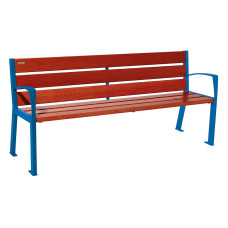 PROCITY SITZBANK SILAOS 6 HOLZLATTEN - MIT ARMLEHNE - HOLZ & STAHL: Sitzfläche aus Eichenholz (Mahagoni), Gestel aus Stahl (Enzianblau)
