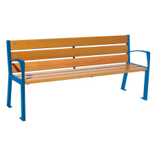 PROCITY SITZBANK SILAOS 6 HOLZLATTEN - MIT ARMLEHNE - HOLZ & STAHL: Sitzfläche aus Eichenholz (helle Eiche), Gestel aus Stahl (Enzianblau)