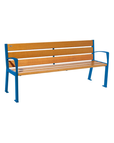 Kaufen und Lieferung von PROCITY SITZBANK SILAOS 6 HOLZLATTEN - MIT ARMLEHNE - HOLZ & STAHL: Sitzfläche aus Eichenholz (helle Eiche), Gestell aus Stahl (Enzianblau) - Online-Shop