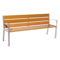 PROCITY SITZBANK SILAOS 6 HOLZLATTEN - MIT ARMLEHNE - HOLZ & STAHL: Sitzfläche aus Eichenholz (helle Eiche), Gestel aus Stahl (Seidengrau)