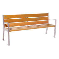 PROCITY SITZBANK SILAOS 6 HOLZLATTEN - MIT ARMLEHNE - HOLZ & STAHL: Sitzfläche aus Eichenholz (helle Eiche), Gestel aus Stahl (Seidengrau)