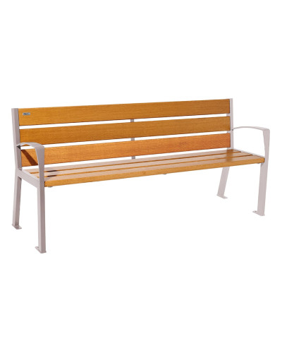 Holzbank mit 6 Eichenholzleisten und Armlehne - Holz & Stahl: Sitzfläche aus heller Eiche, Gestell aus Stahl in Seidengrau - Kaufen Sie im Online-Shop.