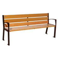 PROCITY SITZBANK SILAOS 6 HOLZLATTEN - MIT ARMLEHNE - HOLZ & STAHL: Sitzfläche aus Eichenholz (helle Eiche), Gestel aus Stahl (Schokoladenbraun)