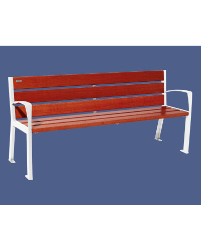 Buy PROCITY SITZBANK SILAOS 6 HOLZLATTEN - WITH ARMREST - WOOD & STEEL: Seat made of oak wood (Mahogany), Frame made of steel (Pure White) - Shop Online Now