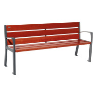 PROCITY bench SILAOS 6 WOODEN SLATS - WITH ARMREST - WOOD & STEEL: Seat made of Oak wood (Mahogany), frame made of Steel (Procity grey).