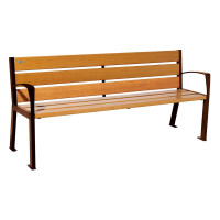 Outdoor bench Silaos 6 wooden slats - with armrest - wood & steel: Seat made of oak wood (light oak), frame made of steel (Corten rust effect).
