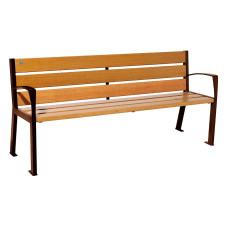 PROCITY SITZBANK SILAOS 6 HOLZLATTEN - MIT ARMLEHNE - HOLZ & STAHL: Sitzfläche aus Eichenholz (helle Eiche), Gestel aus Stahl (Rost Corten-Effekt)