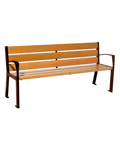 Holzbank Silaos 6 Holzlatten mit Armlehne - Holz & Stahl: Eichenholzsitzfläche (helles Eichenholz), Stahlgestell (Rost-Corten-Effekt) - Jetzt im Online-Shop kaufen.